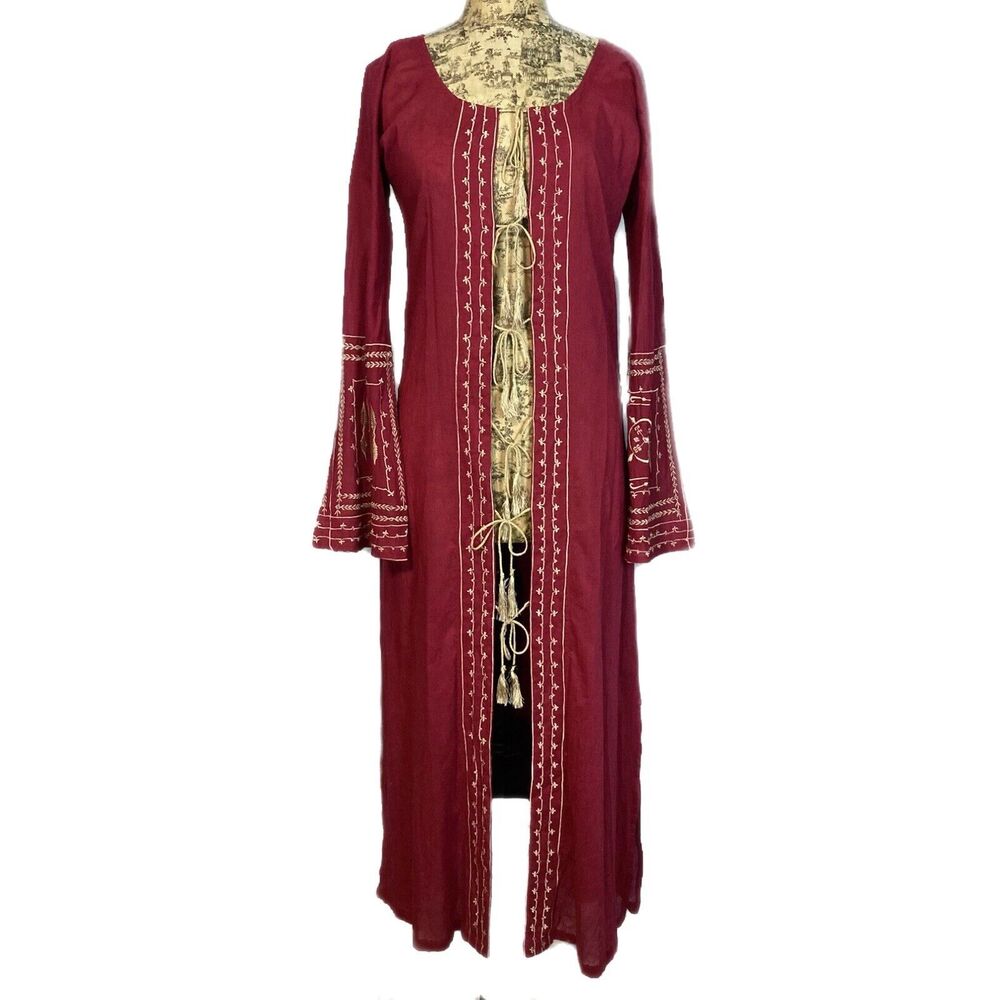 INCA by Amit Hansraj Sz XS Kaftan Abaya Dress Embroidered Indian Tie Front Red